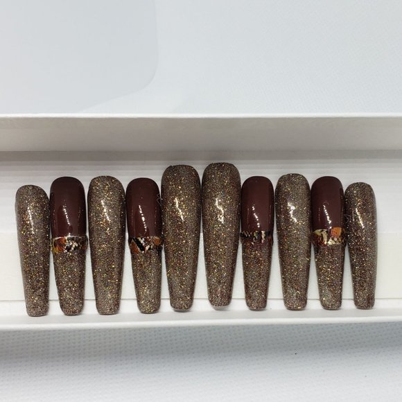 XXL Coffin Shaped Size Medium Brown and Glitter - Picture 2 of 2